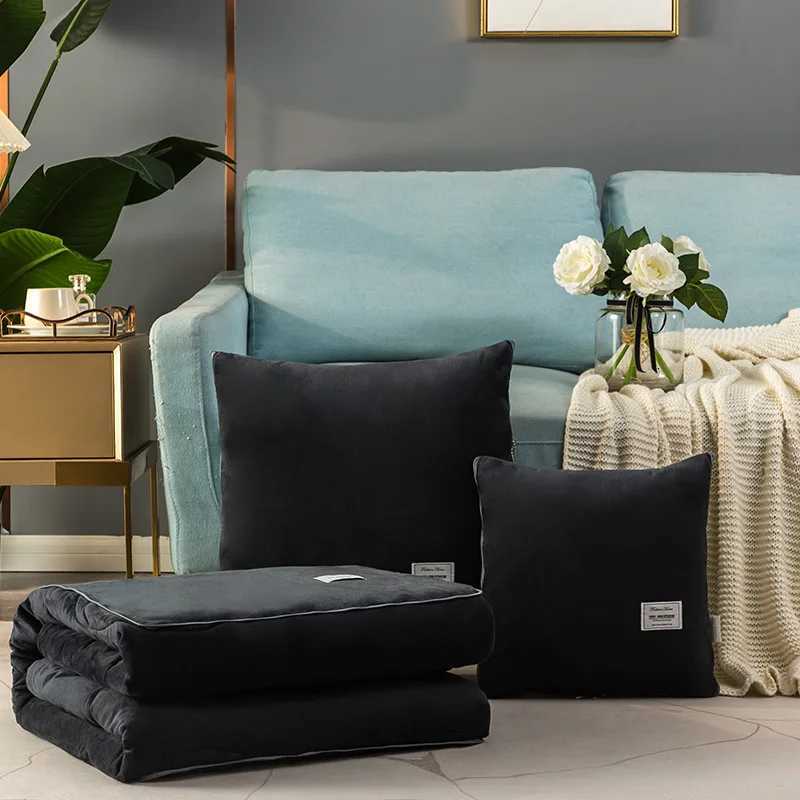 2 in 1 Blanket Winter Crystal Velvet Cushion Soft Sofa Throw Foldable Winter Warm Fleece Quilt Travel Blanket Y251204