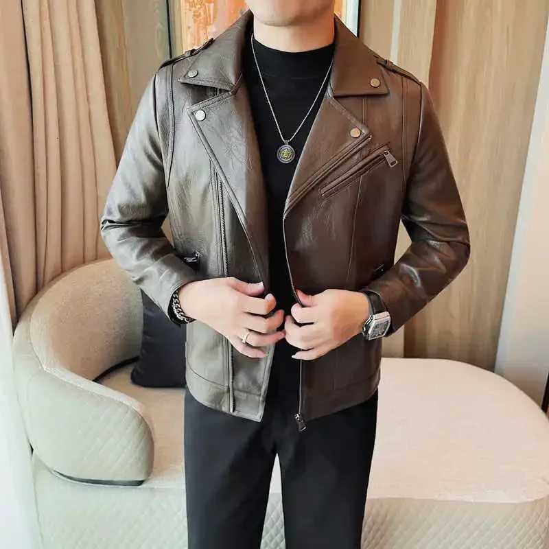 Men High Quality Faux Leather Jacket Vintage Oblique Zipper Slim Fit Motorcycle Outwear Male Autumn Winter PU Leather CoatsT251204