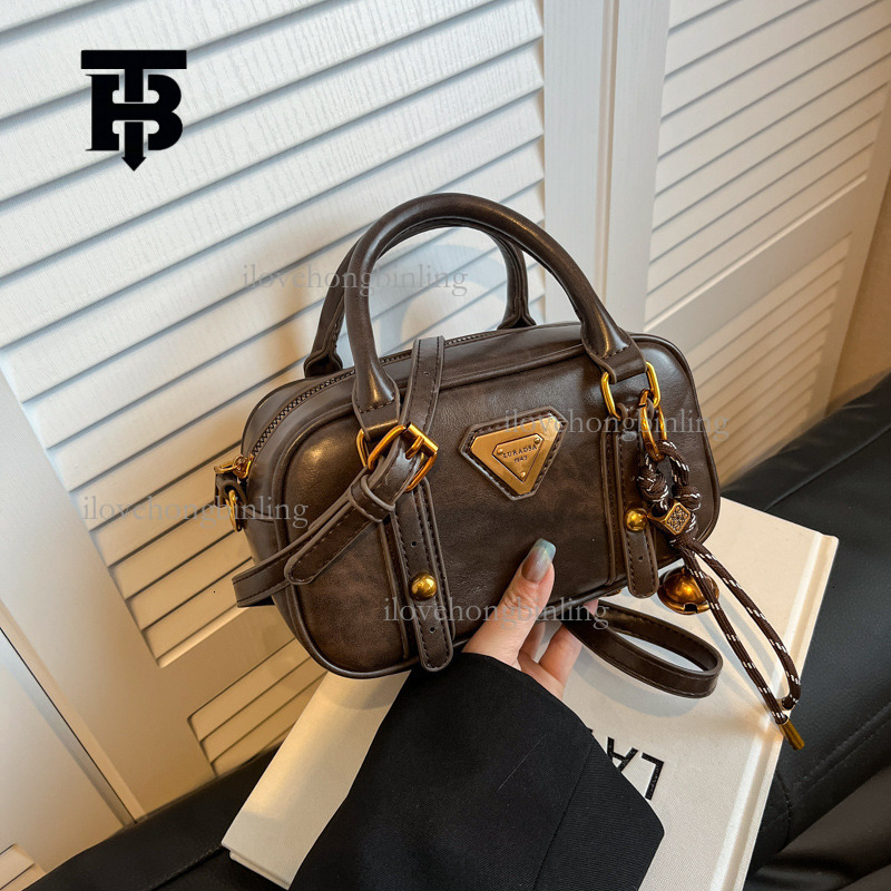 TB BHULAMTE Designer Luxury Women's Boston Bag Style Splicing Portable Handbag Fashion Zipper Pendant Single Shoulder Crossbody Bag Student Casua