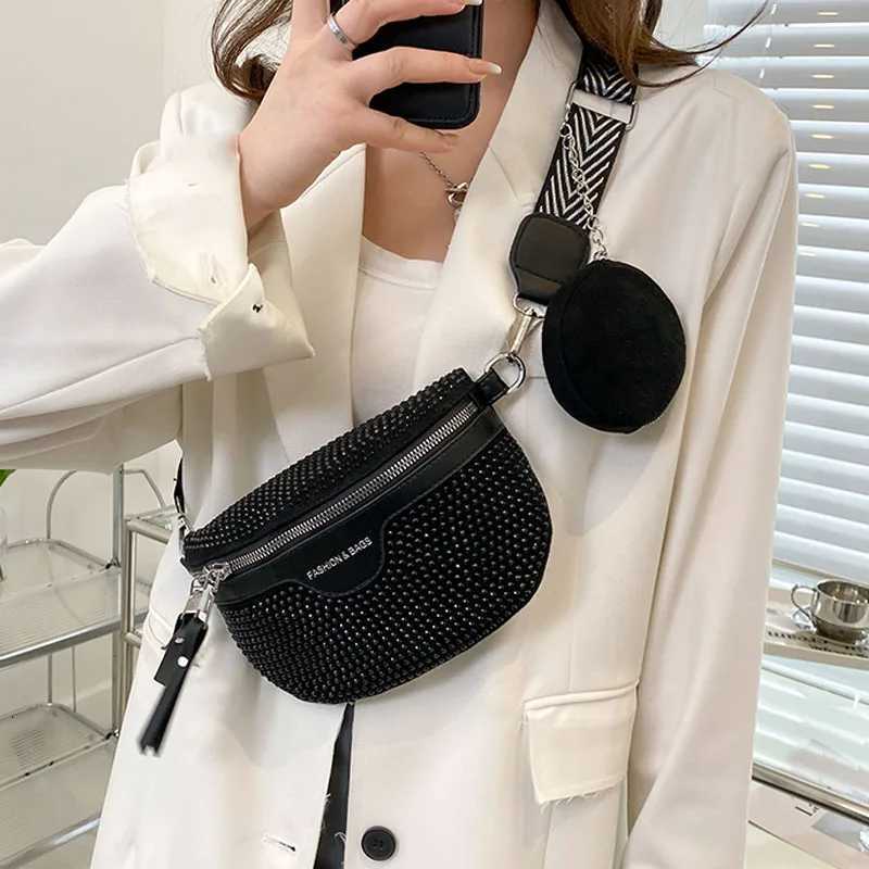 Casual Summer Waist Bag Waist pack Rhinestone Shoulder Crossbody Chest Bags Luxury Leather Fanny pack Two- piece Belt Bag ClutchT251204