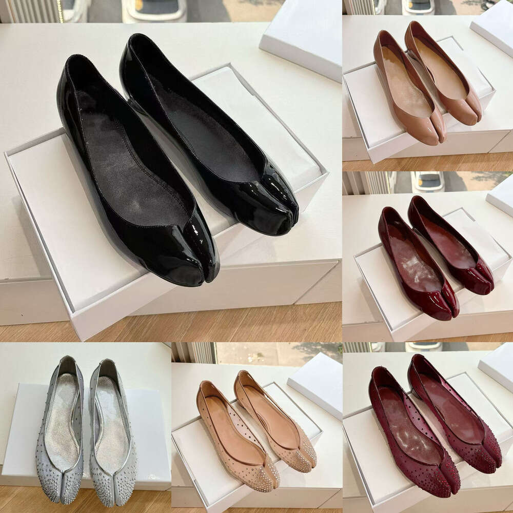 Designer loafer Luxury Split-toe Fashion Soft Leather Women Ballet Flats Spring Autumn Comfortable Walking women Casual Shoes work room tabi Girls Dance shoes