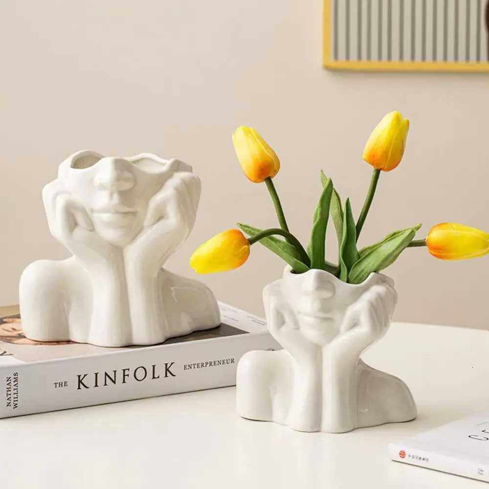 High Qualitu Boho Portrait Vase Minimalism Creative Vase Half Face Portrait Decoration Living Ro H251204