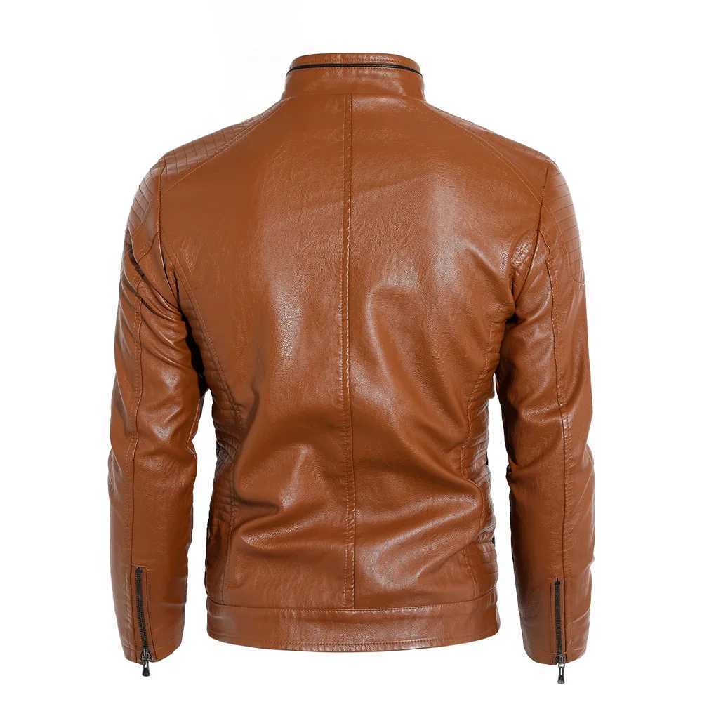 2019 Fashion Autumn winter Leather Jacket men Plus Size 4XL Black Brown Mens Stand Collar Coats Leather Biker Jackets outerwearT251204