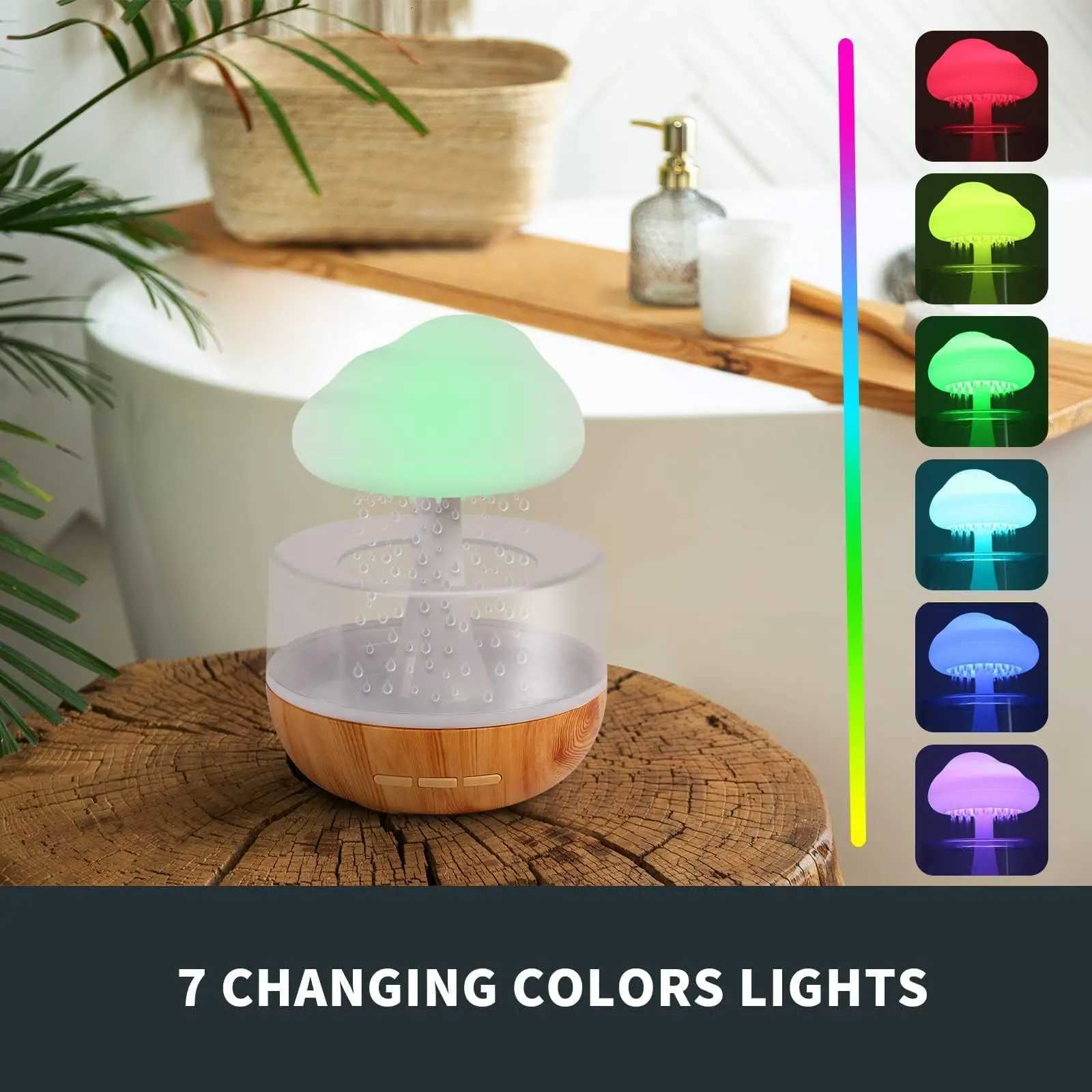 Rechargeable Cloud Rain Humidifier for bedro with Soothing Rain Sounds He Essential Oil Diffuser with 7 LED Light C251204