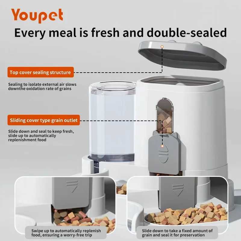 2in 1 Cat Food Dispenser Water and Food Integrated Fully Automatic Cat Food Feeding and Water Dispenser Cute Water Dispenser M251204