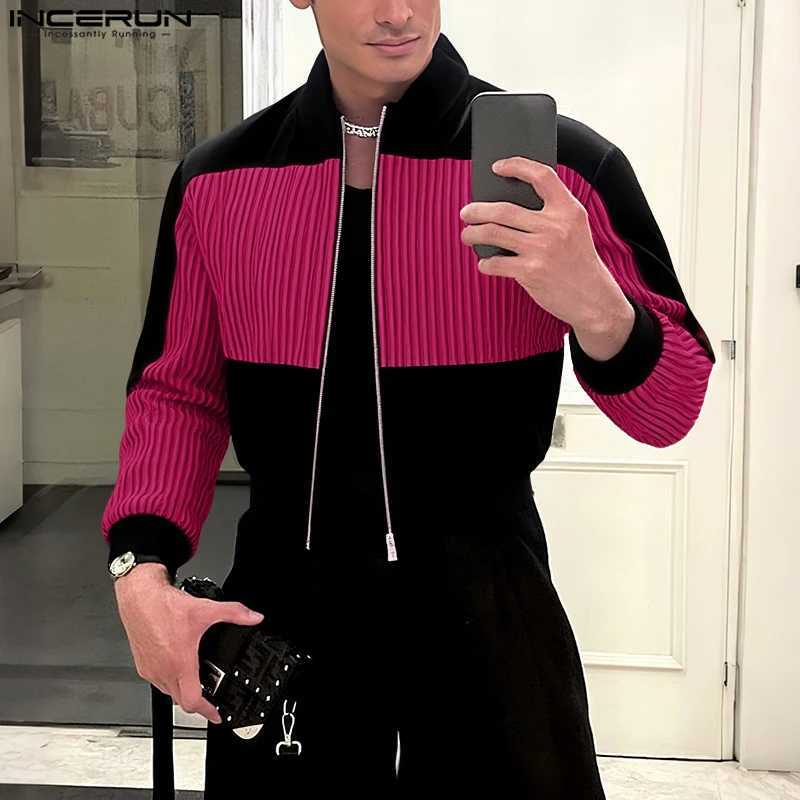 INCERUN Men Jackets Patchwork Stand Collar Long Sleeve Zipper Male Coats Streetwear Autumn Casual Crop Jackets Men OuterwearT251204