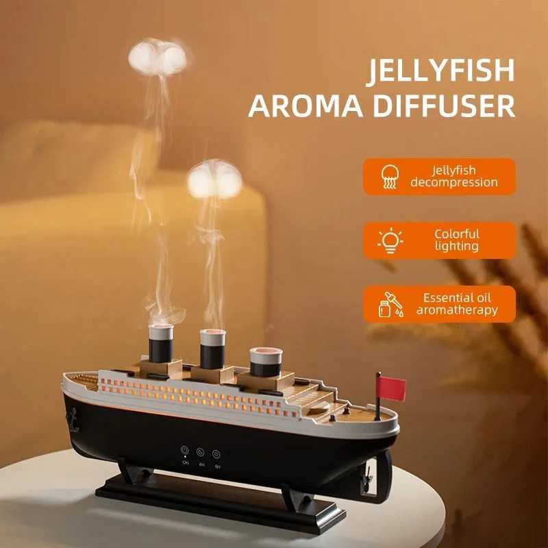 Titanic Ship Model Decoration Air Humidifier 250ml Essential Oil Diffuser Jellyfish e Ring Spray Ara Diffuser For He C251204