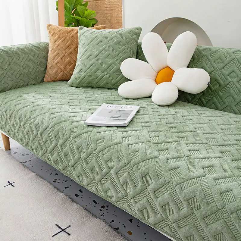 Autumn and Winter Milk Velvet Plaid Sofa Cover Plush Thickening Living Room Sofa Cushion Hot Selling Furniture Protective Covers M251204 - view 3