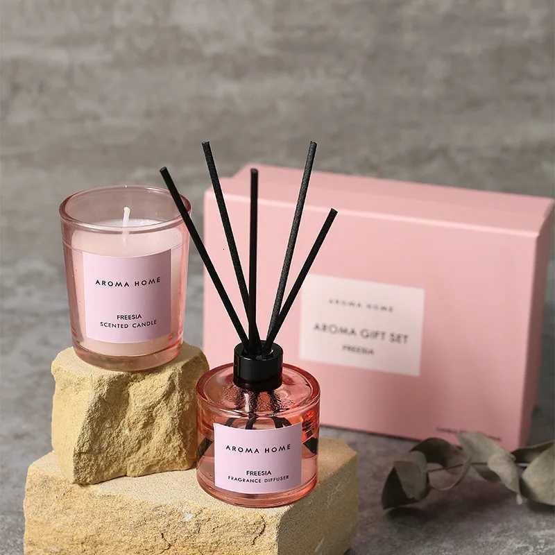 2Pcs Gift Box Set Aromatherapy Essential Oil Rattan Handmade Clear Scented Candle Lamp Companion Return Gift Fragrance Diffuser Y251204
