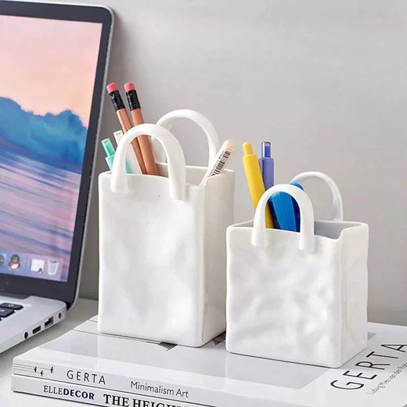 1pc Handbag Shape Vase Modern Decorative White Vase He Decoration Dried Flower Arrangement Table Decoration H251204