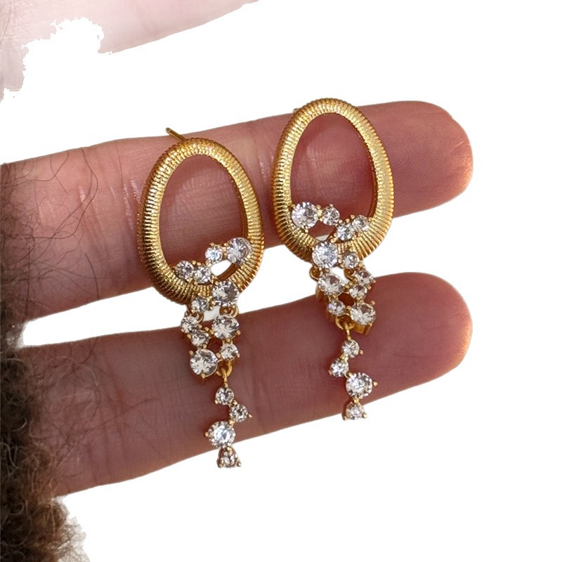 Silver Needle Inlaid Diamond Round Tassel Vintage Elegant High-end Personality Fashion Light Luxury Niche Earrings for Women - view 6