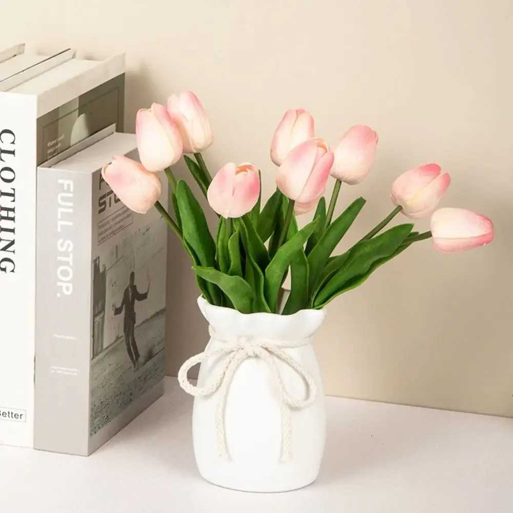 Modern Art White Flower Vase Plastic Bow Design Creative Plant Bottle Nordic Decorative Vase Living Ro H251204