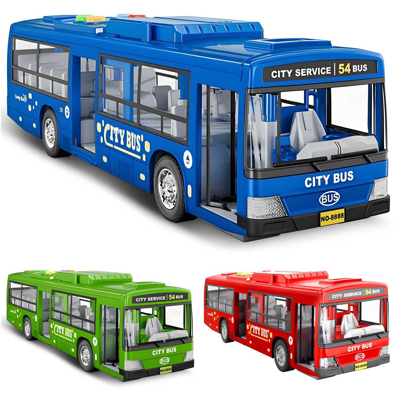 Extra Large City Bus Kids Toy with Lights Sounds Inertia One - Button Door Open Educational School Bus Model Toys Gift for Boys Y251204