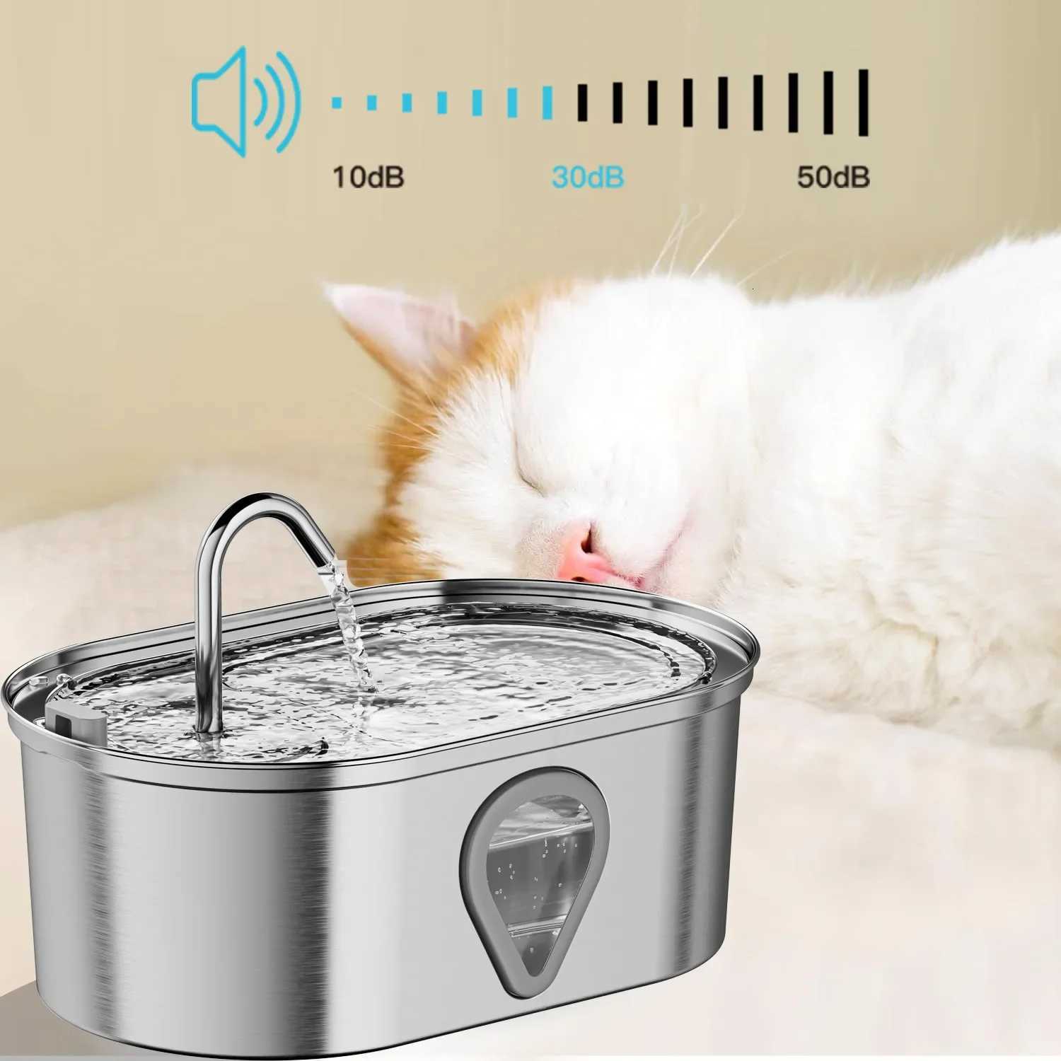 35L Stainless Steel Cat Water Fountain with Water Level Window Pet Fountain Cat Dog Water Dispenser for Multiple Cats Fountain M251204