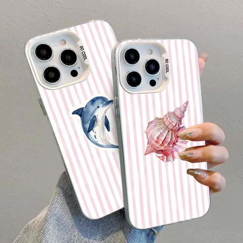 Ocean Life Theme Striped Laser Phone Case for IPhone 13 Mini 12 11 Pro Max 16 15 14 Pro Max Plus Shockproof Protective Covers H251203