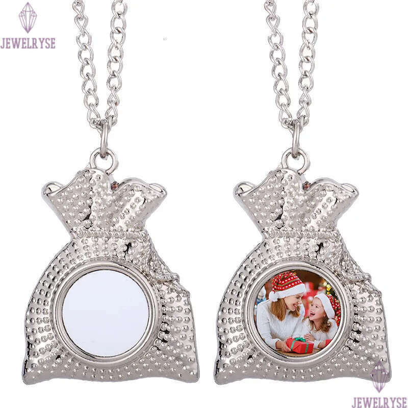 Fashion DIY Christmas Bag sublimation blank mens silver necklace designer jewelry women man chain Photo Frame Pendant for Woman Pendnats Necklaces Gif