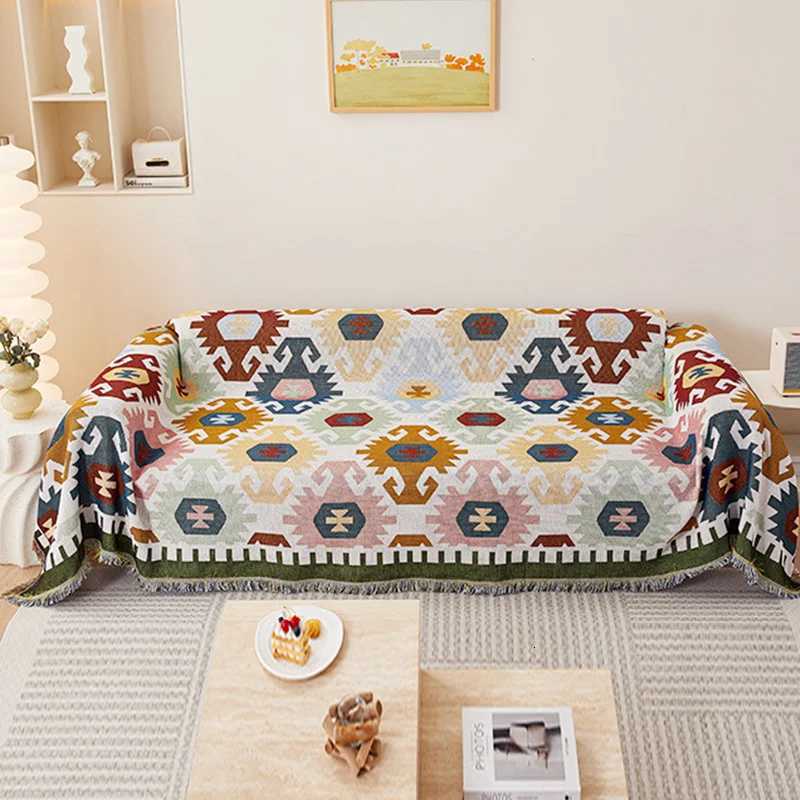 1pc Sofa Towel Geometric Sofa Throw Blanket With Tassels Couch Covers Double Face Usable Living Room Furniture Protector M251204 - view 3