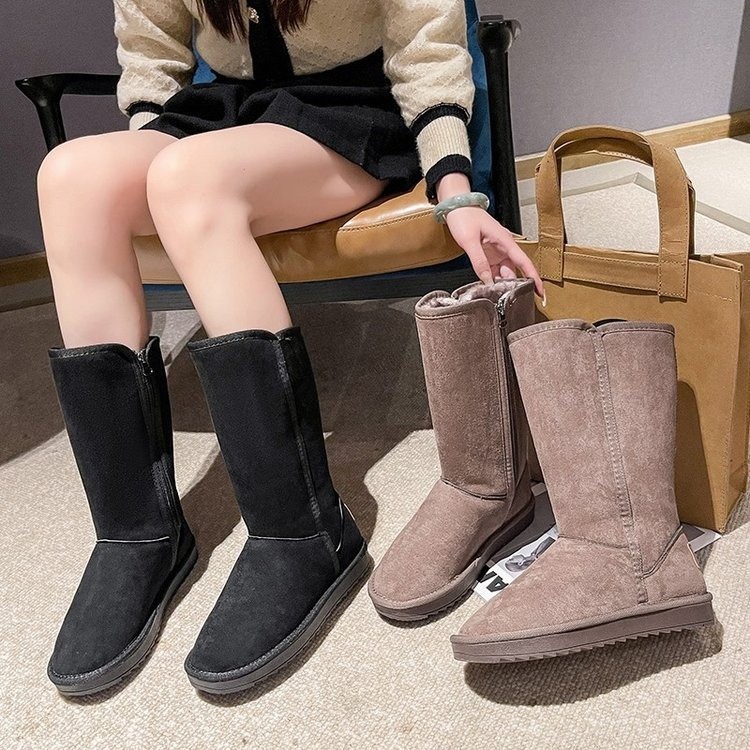 Women Suede Leather Warm Snow Boots Winter Causal Plush Fluffy Anti-cold Zipper Boots Plus Size 42 Women Platform Shoes 240904