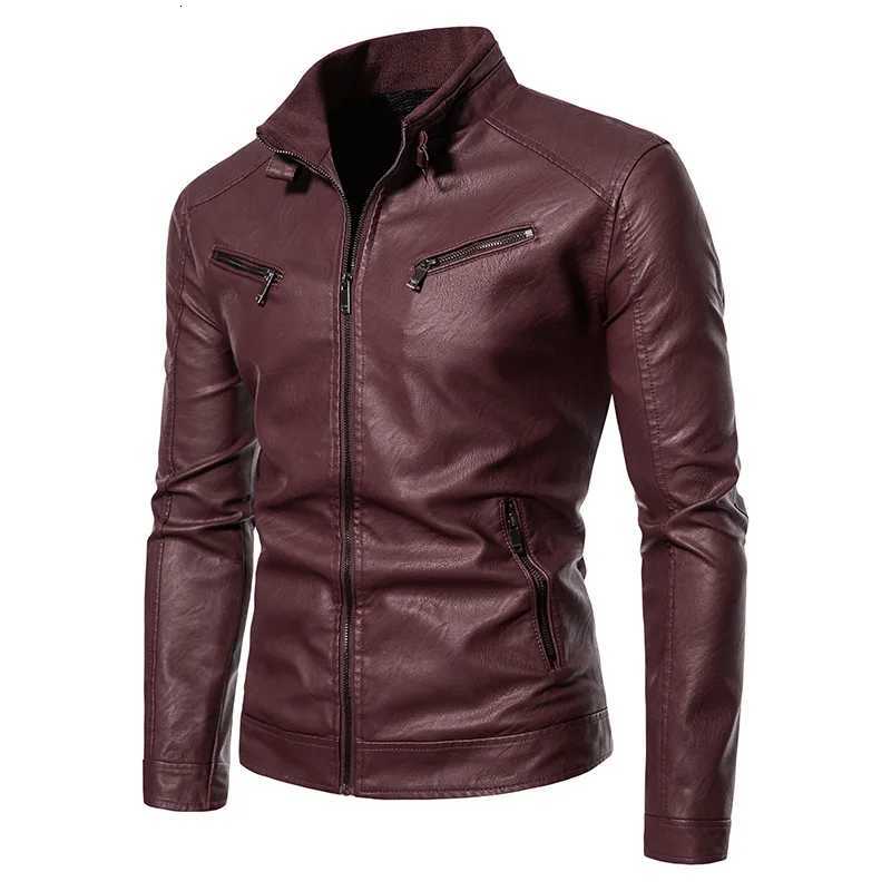 Spring Autumn Men Motorcycle Jacket Retro Slim Fit Casual Coat Stand Collar Leather Jackets Zipper Outerwear Windproof PU CoatT251204