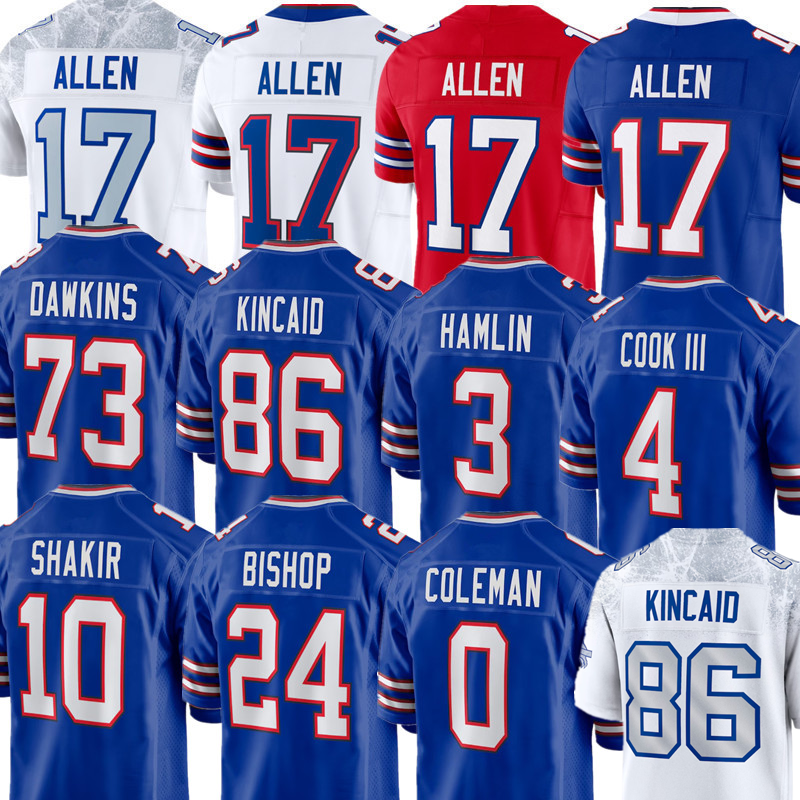 DJ Moore Josh Allen James Cook Khalil Shakir Keon Coleman Dawson Knox Christian Benford Dalton Kincaid Dion Dawkins Maxwell Hairston Joey Bosa bill Football Jersey