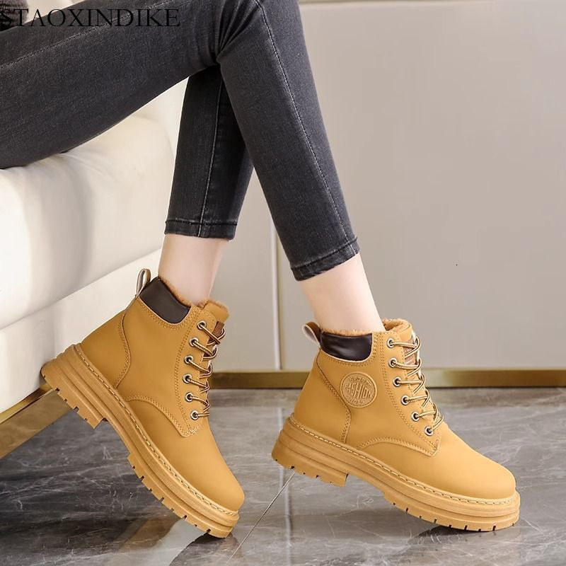 2025 Winter Hot-Selling Women's Martin Boots British Style Women's Shoes Hiking Short Boots with Fleece Yellow Boots