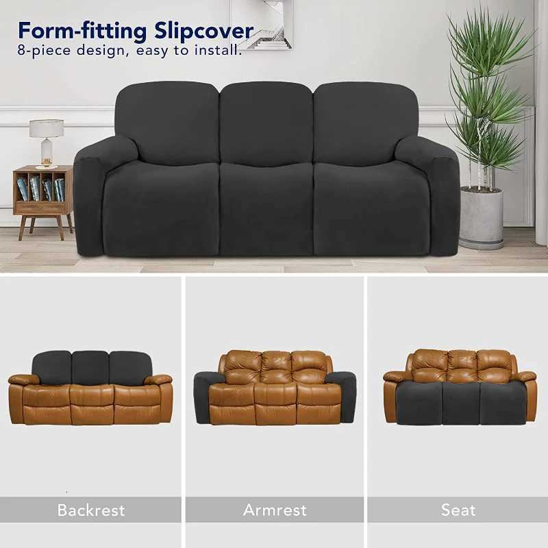3 Seat Stretch Sectional Recliner Sofa Slipcover With Elastic Bottom Soft Washable Furniture Pet Protector Couch Cover M251204 - view 5