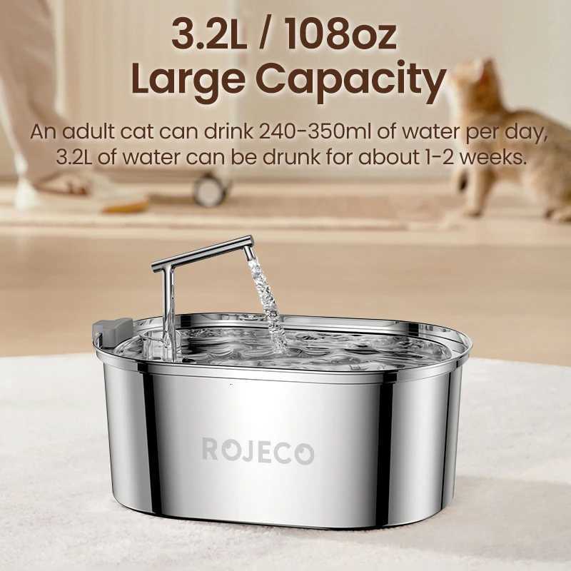 ROJECO Stainless Steel Cat Water Fountain Automatic Cat Drinker Drinking Fountain For Cats Dogs Pet Water Dispenser Accessories M251204