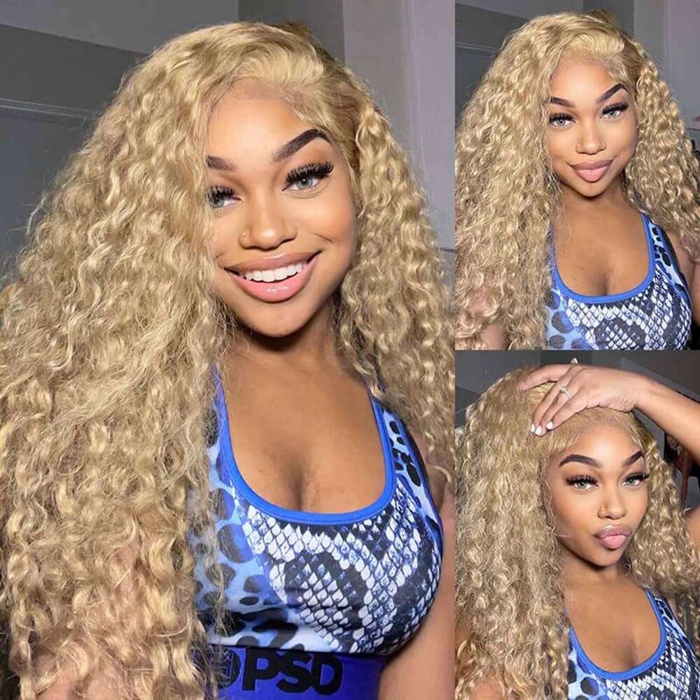 Ash Long Blonde Synthetic Front Wig Glueless Ready To Wear Water Wave Curly Lace Wigs For Women Xiusiyuan251204