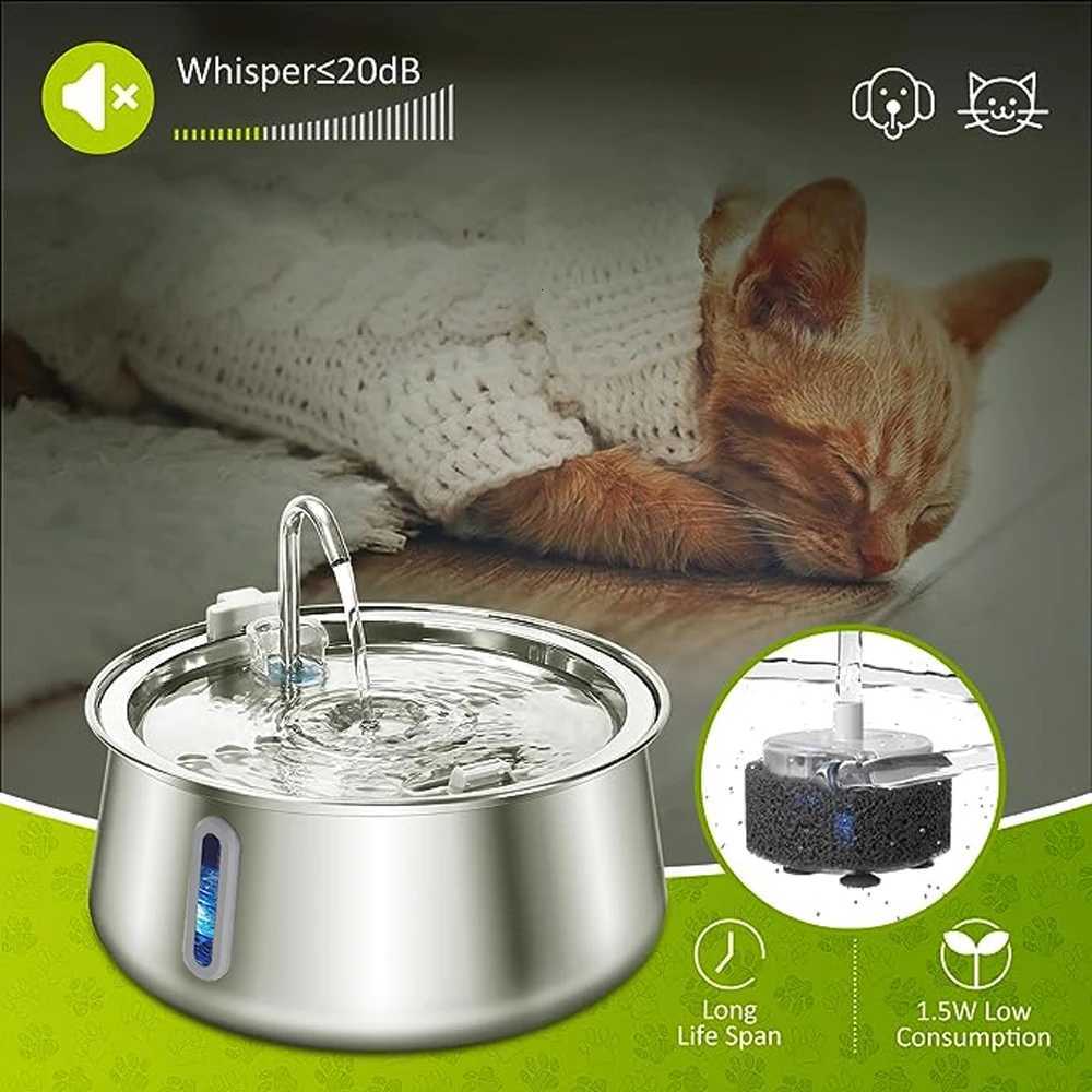 4L Stainless Steel Automatic Pet Water Dispenser Cat Water Fountain Ultra Quiet Dog Water Fountain with Filter Cat Products M251204