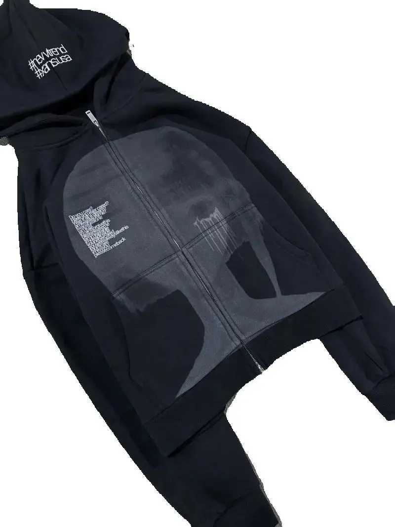 High Street Y2K Harajuku Graphic Zipper Hoodie Men Gothic Punk Casual Streetwear Trendy Brand Casual Oversized Sweatshirt Women J251203