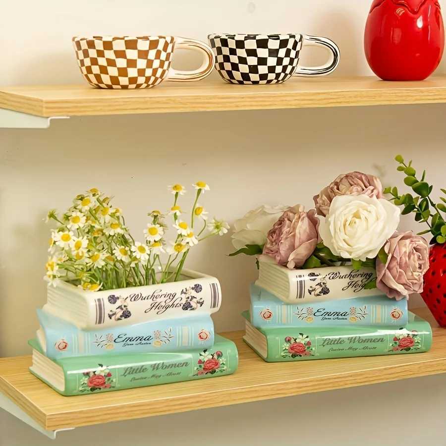 1 Creative Three-Layer Book Shaped Vase Unique He Ceramic Flowerpot Suitable For Decoration In Living Ros Bookshelves H251204