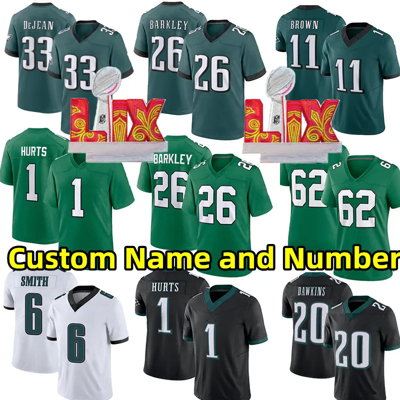 Saquon Barkley Football Jerseys Hurts Jason Kelce Cooper DeJean Jersey A.J. Brown Brian Dawkins DeVonta Smith Reggie White Jalen Carter Men Women Youth Kids