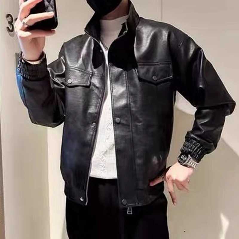 Maillard Fashion Brown Leather Jacket Men Korean Style Spring Autumn Stamped Letters High-end Trendy Cycling Suit Leather coatT251204