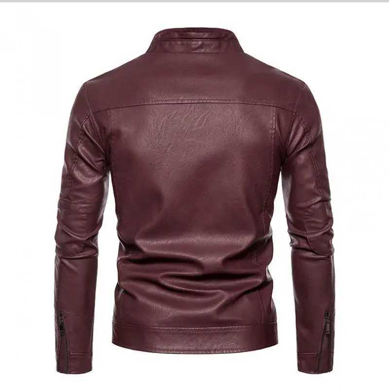Spring Autumn Men Motorcycle Jacket Retro Slim Fit Casual Coat Stand Collar Leather Jackets Zipper Outerwear Windproof PU CoatT251204