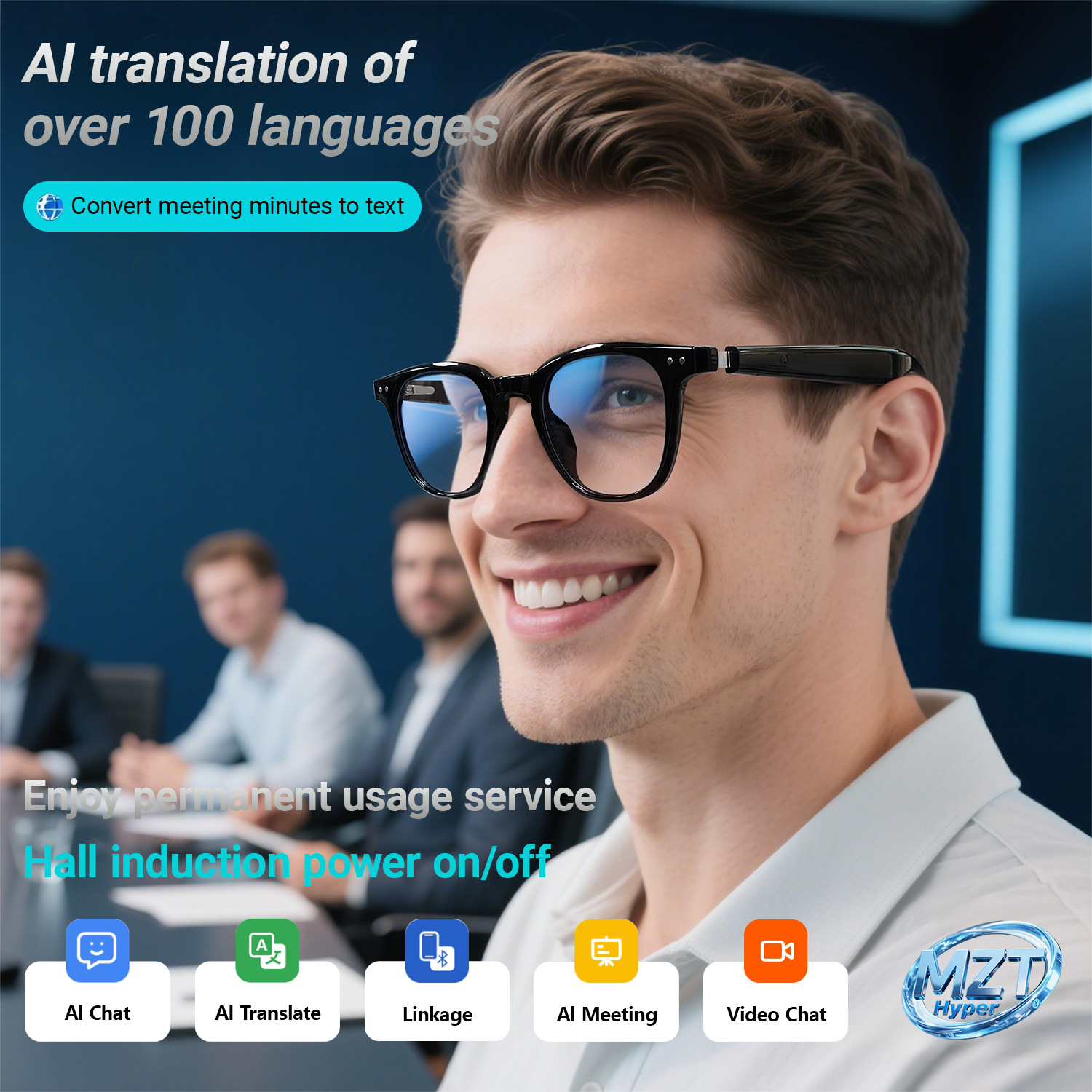New Fashionable Smart Color-Changing Bluetooth Glasses Personalized AI Translation, Music Streaming, Call Functionality Blue Light Protection Unisex G