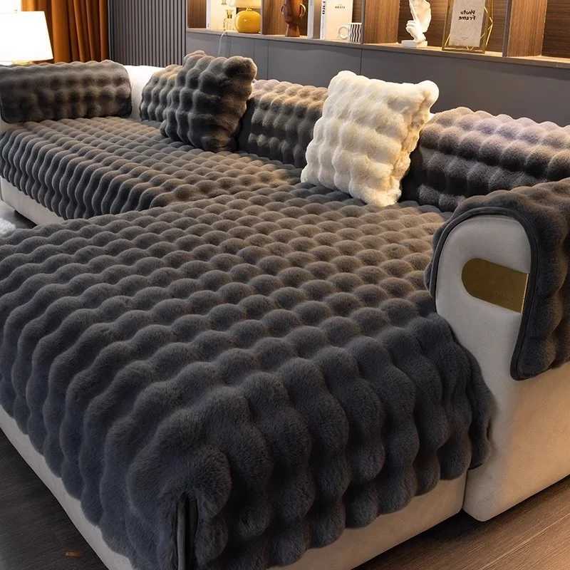 Rabbit Velvet Sofa Cover Three-Dimensional Thickened Warm Living Room Sofa Cushion Non-Slip Massage Plush Sofa Back Cushion M251204 - view 6