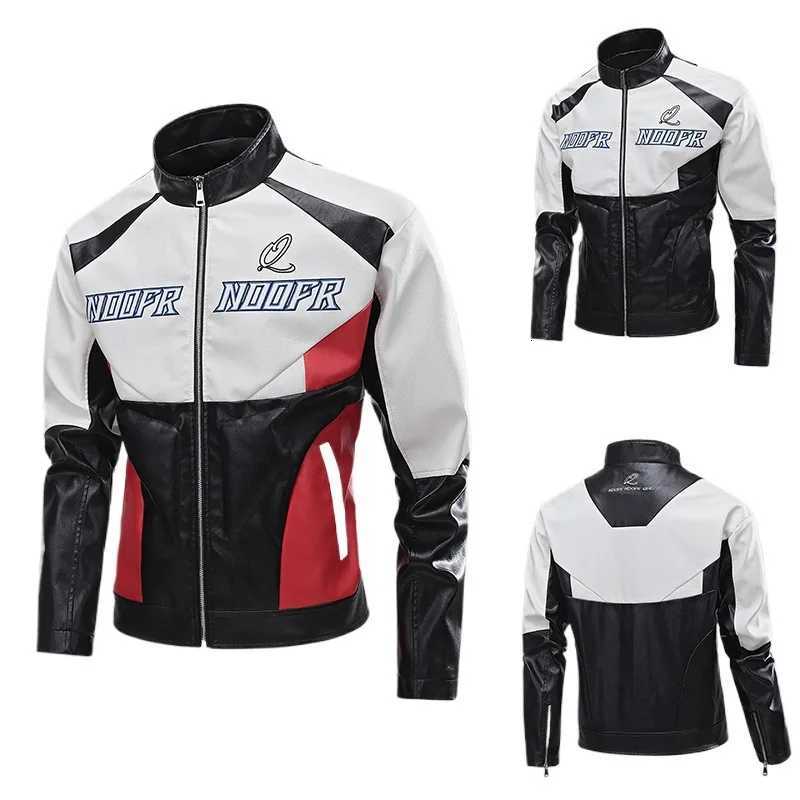 Autumn Man Leather Jacket Motorcycle Punk Contrast Color Patchwork Men Coat Windproof Stand Collar Long Sleeve Male OuterwearT251204