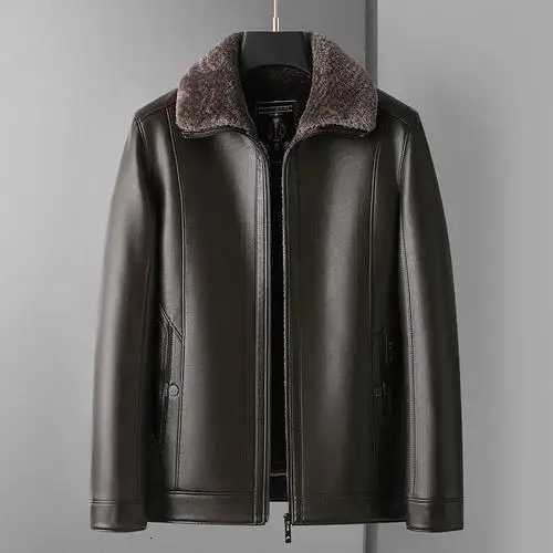 Mens Leather Jackets Autumn Winter Fleece Warm Motorcycle Coats Fashion Business Casual PU Leather Jackets Men Slim OuterwearT251204