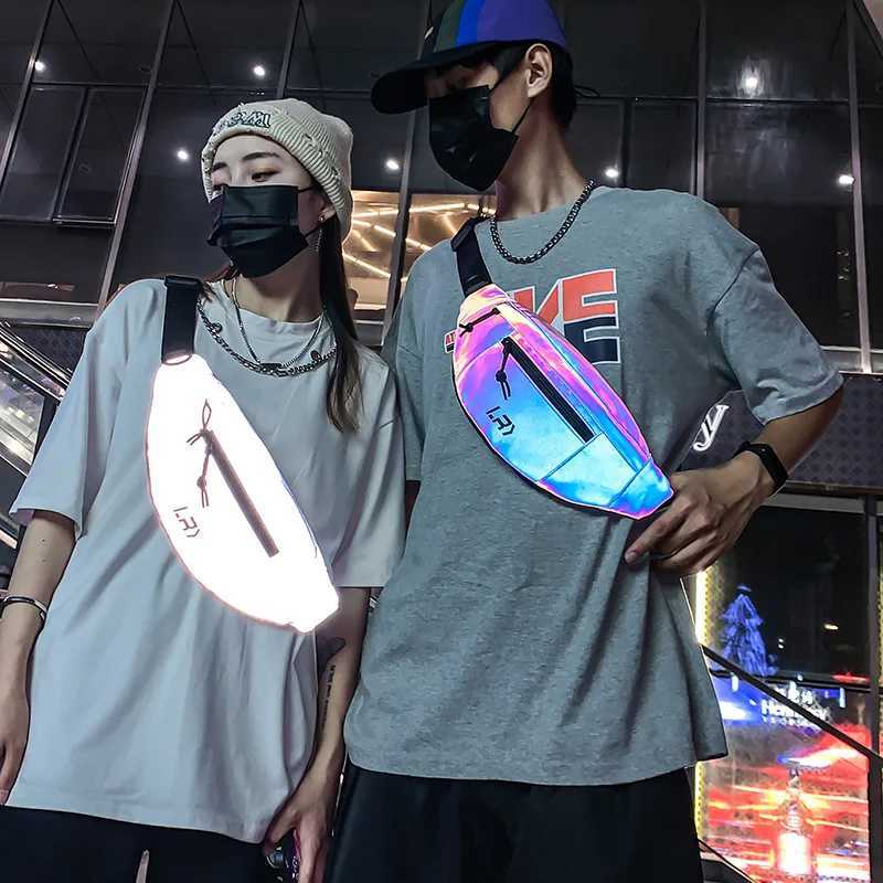 Techwear Style Colorful Reflective Fanny Pack Punk Hip Hop Crossbody Bag Men Women Outdoor Casual Motorcycle Sport Waist BagT251204