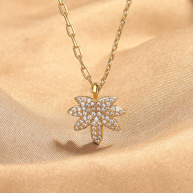 luxury Micro Inlaid Full Diamond Maple Necklace For Women Trendy High-End Clavicle Chain Elegant Simple Light designer Luxury Niche Design free shippi