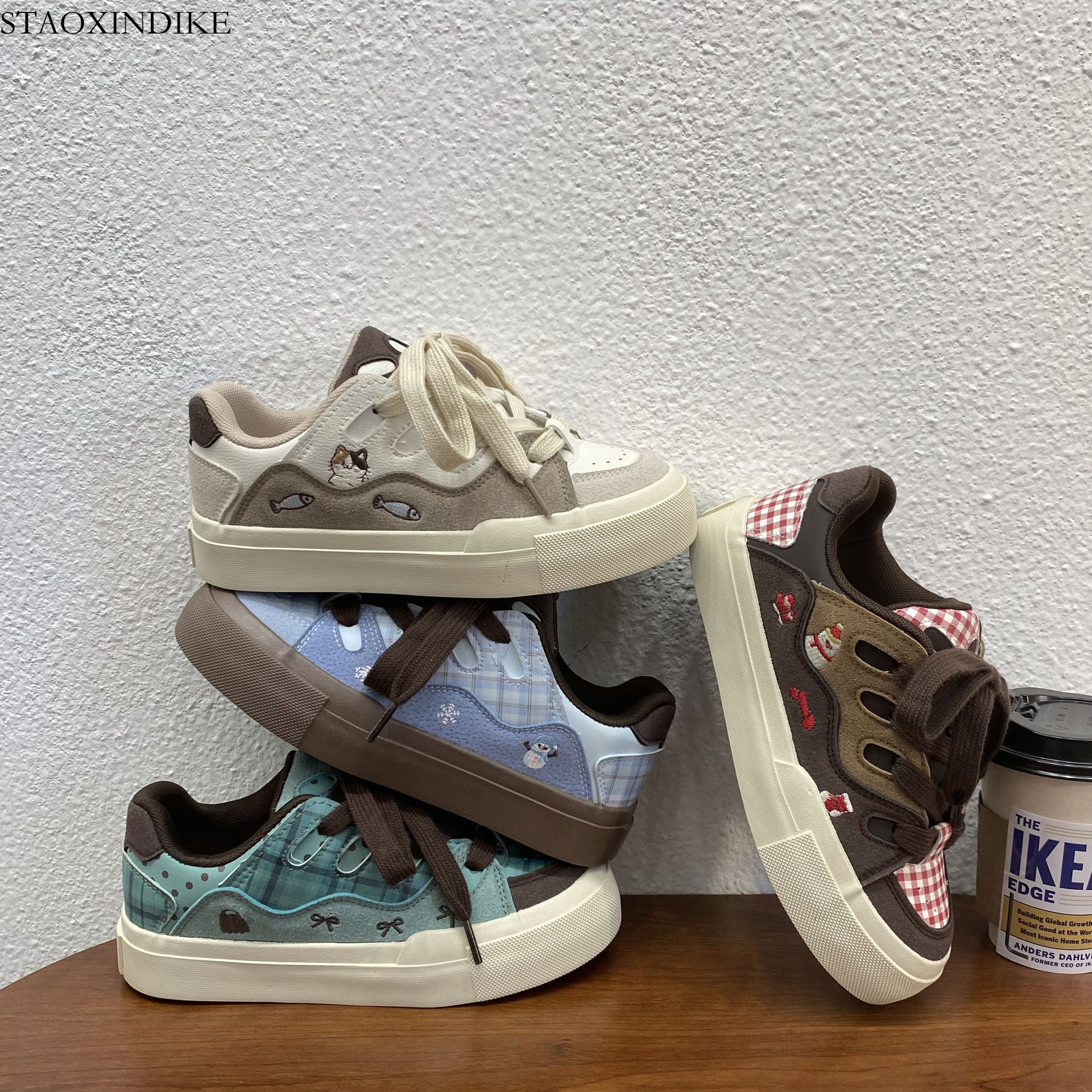 2025 Autumn New Breathable Color Block Skateboard Shoes Ins Student Korean Style White Shoes Women Trendy Loafers 6158