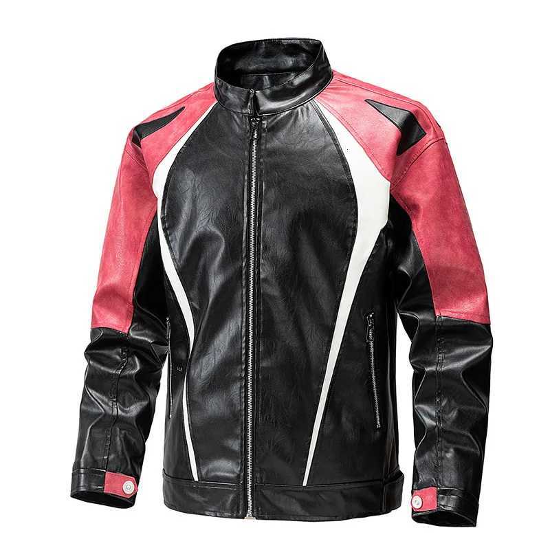 2024 mens new autumn and winter color-matching PU leather jacket youth fashion locomotive casual leather jacketT251204