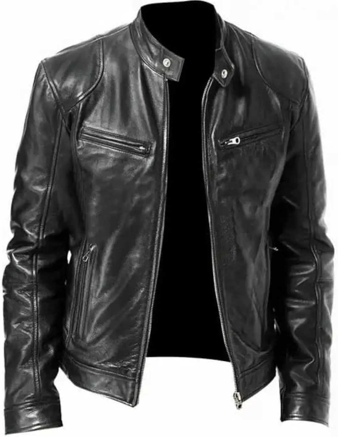 Fashion Male Leather Jacket Cafe Racer Slim Fit Motorcycle Leather Coat Retro Faux Leather Brand Mens JacketsT251204