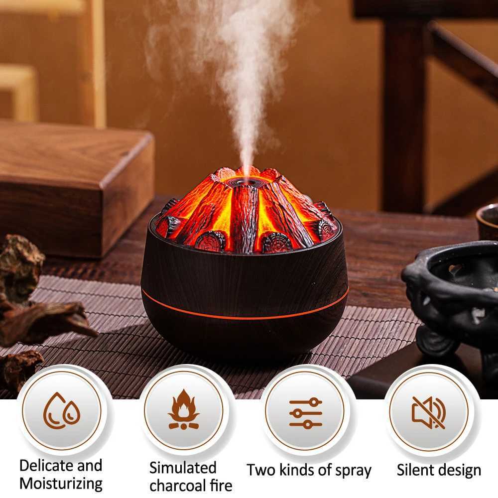 Charcoal Flame Humidifier Aratherapy Essential Oil Diffuser 300ml Mist trasonic Humidifier for BedroOff Night Light C251204