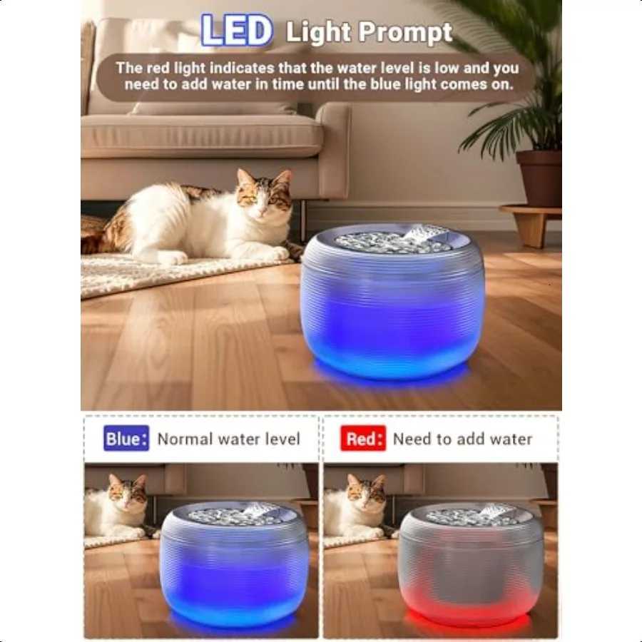 Quiet Cat Water Fountain 35L 118oz Large Capacity Pet Water Fountain for Cats Indoor with Water Level LED Light Easy Cleaning M251204