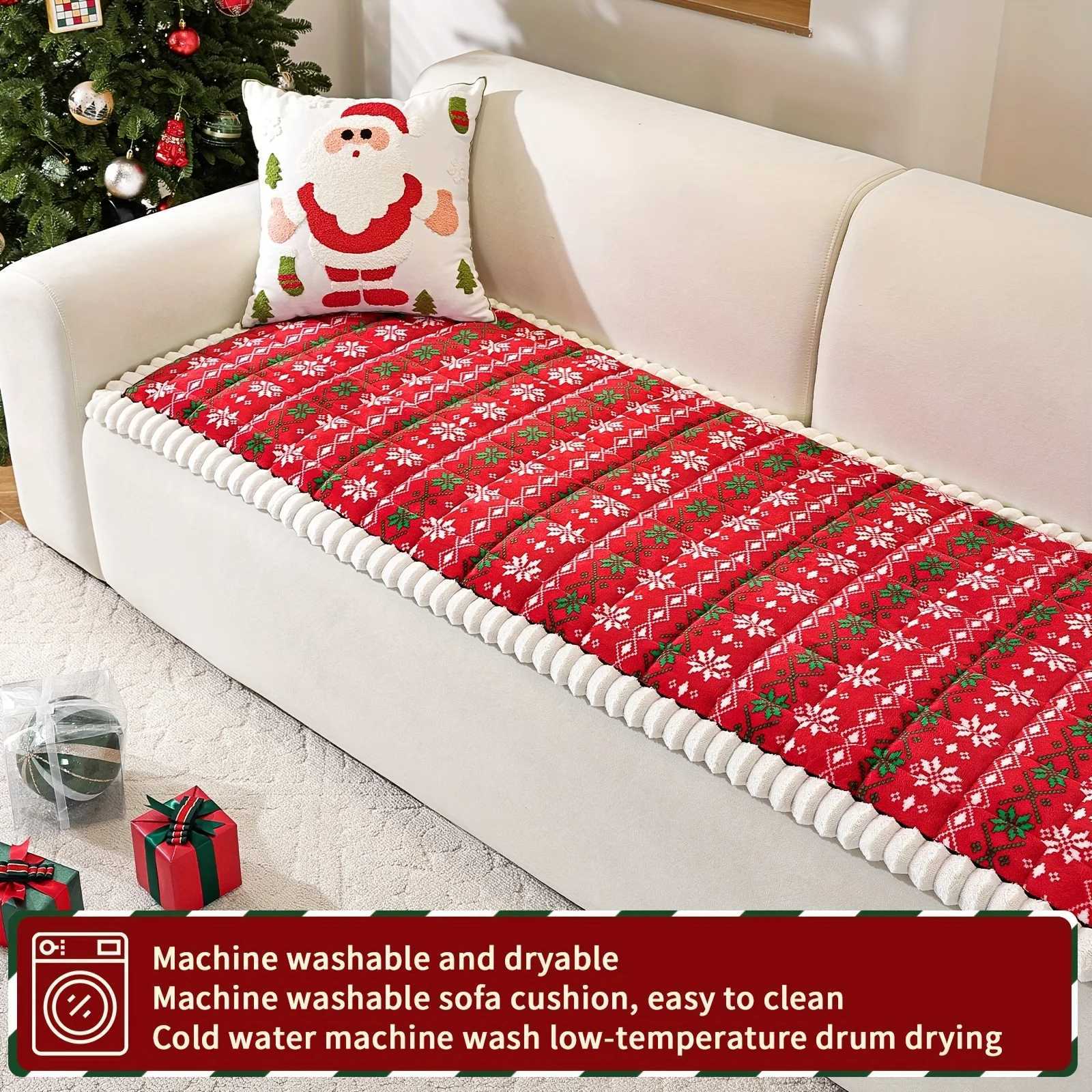 1pc Plush Quilted Christmas Snowflake Cable Sofa Cushion Cover Thick Plush No-Fill Pad Nordic Red Green Winter Decor Sofa Use M251204 - view 5