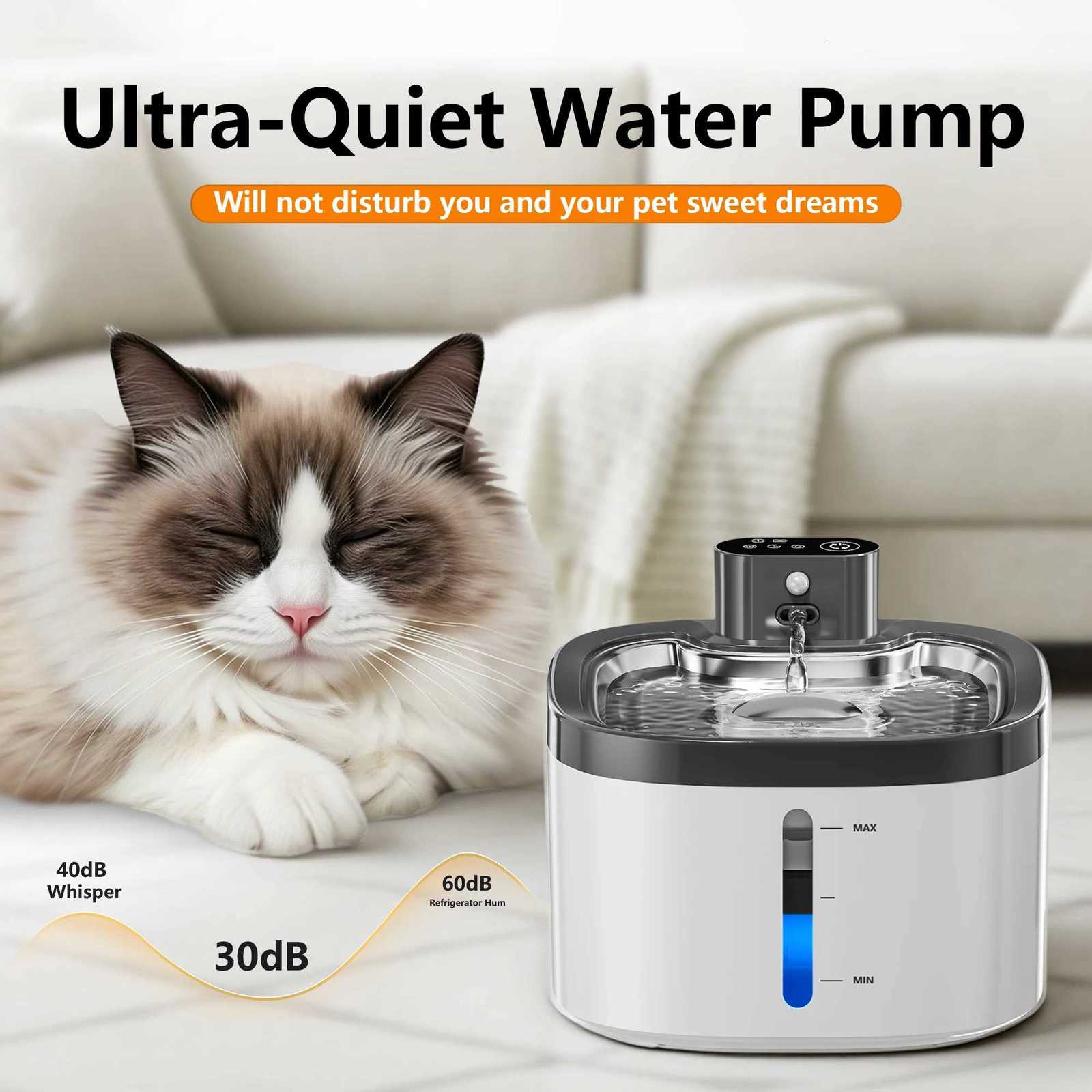 Wireless Cat Water Fountain 35L 304 Stainless Steel Smart Sensor Pet Water Dispenser 4000mAh Battery Silent Auto cats Dispenser M251204