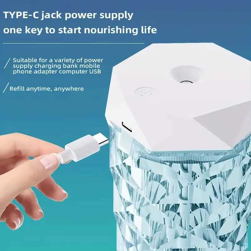 Crystal humidifier USB portable air humidifier 1L capacity aratherapy essential oil diffuser he off spray humidifier C251204