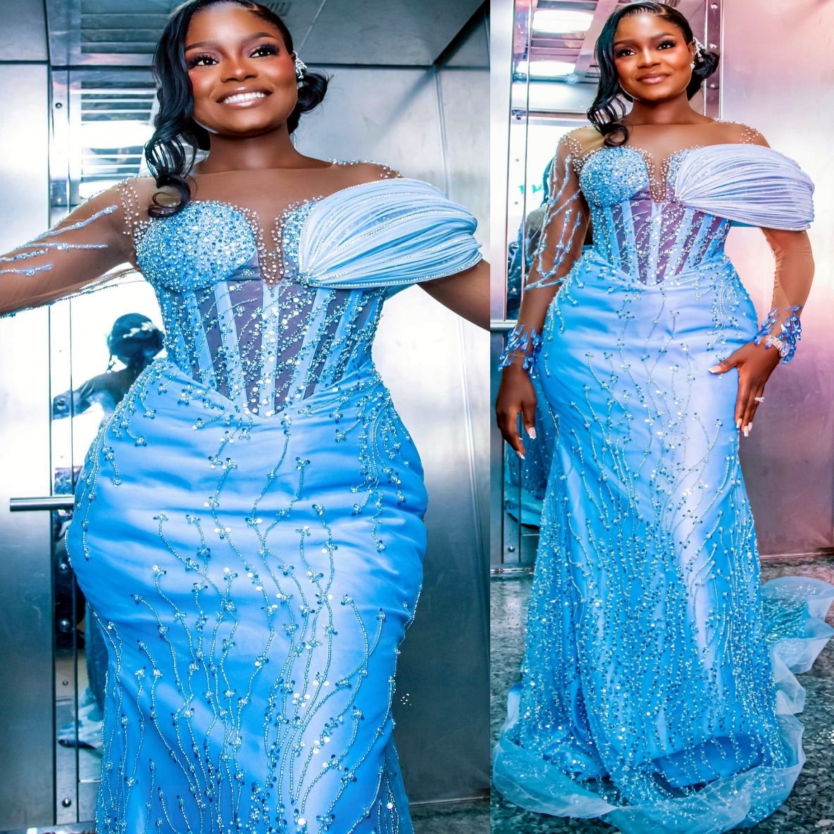 Aso Ebi Light Sky Blue Mermaid Prom Dresses 2026 Beaded Rhinestones Evening Formal Party Second Birthday Engagement Gowns Plus Size Dress For Special 