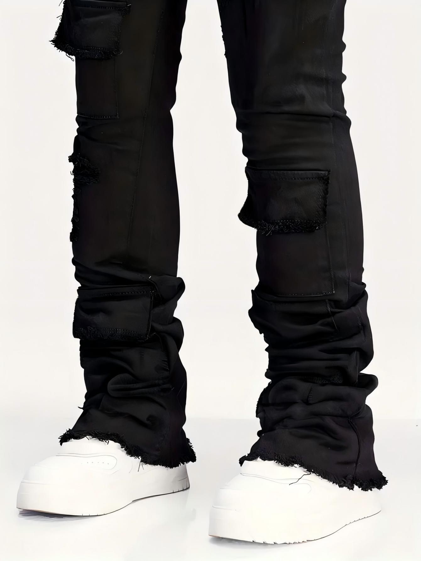 Popular spring men's high-street black lace-up mid-waist sexy elastic and form-fitting casual denim long pants selling well across borders in Eur